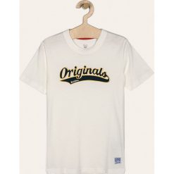 Jack & Jones - T-shirt dziecięcy 140-176 cm. Białe t-shirty chłopięce Jack & Jones, z nadrukiem, z bawełny, bez rękawów. W wyprzedaży za 49,90 zł.