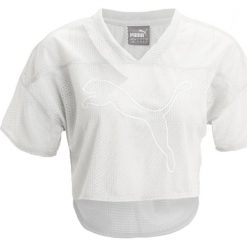 Puma Tshirt z nadrukiem glacier gray. Szare topy sportowe damskie marki Puma, xl, z nadrukiem, z materiału. W wyprzedaży za 132,30 zł.
