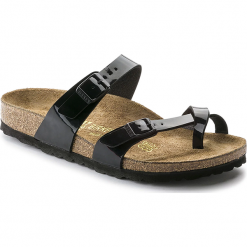 Birkenstock Mayari 71091. Klapki damskie Birkenstock, w paski, ze skóry, bez obcasa. W wyprzedaży za 199,99 zł.