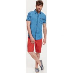 Koszula krótki rękaw męska slim fit. Niebieskie koszule męskie na lato, m, z bawełny. W wyprzedaży za 29,99 zł.