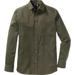 Koszula ze stretchem Slim Fit bonprix ciemnooliwkowy. Zielone koszule męskie bonprix, xl, bez wzorów, z tkaniny, bez kołnierzyka, bez rękawów. Za 37,99 zł.
