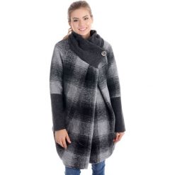 Płaszcz materiałowy - 34-3632 GR-NE. Szare płaszcze damskie Unisono, na jesień, s, bez wzorów, z poliesteru, eleganckie. Za 119,00 zł.