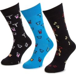 Zestaw 3 par wysokich skarpet męskich DOTS SOCKS - DTS-ZX-003-X-0000 Czarny Niebieski. Niebieskie skarpetki męskie Dots Socks, bez wzorów, z elastanu. Za 39,90 zł.