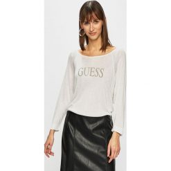 Guess Jeans - Sweter. Szare swetry damskie marki Guess Jeans, s, z aplikacjami, z poliesteru, z krótkim rękawem, krótkie, bez kaptura. Za 399,90 zł.