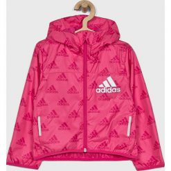 Adidas Performance - Kurtka dziecięca 116-164 cm. Różowe kurtki dziewczęce marki adidas Performance, bez wzorów, z poliesteru, krótkie, z kapturem. Za 229,90 zł.