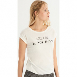 Bawełniany t-shirt z aplikacją - Kremowy. Białe t-shirty damskie marki Sinsay, l, z aplikacjami, z bawełny. Za 24,99 zł.