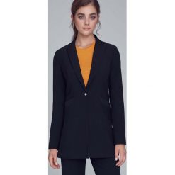Czarny Długi Żakiet na Jeden Guzik. Czarne marynarki damskie NIFE, s, bez wzorów, z elastanu. Za 174,90 zł.