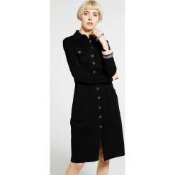 Sukienka - 6-6010 BLACK. Czarne sukienki damskie Unisono, na co dzień, s, bez wzorów, z bawełny, klasyczne, z klasycznym kołnierzykiem, z długim rękawem, długie, mini, proste. Za 89,00 zł.