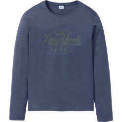 Shirt z długim rękawem i nadrukiem bonprix indygo. Niebieskie koszulki męskie bonprix, xl, z nadrukiem, bez kołnierzyka, z długim rękawem, długie. Za 27,99 zł.