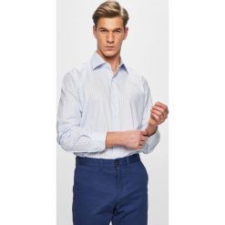 Trussardi Jeans - Koszula. Niebieskie koszule męskie Trussardi Jeans, bez wzorów, z bawełny, klasyczne, z włoskim kołnierzykiem, z długim rękawem. W wyprzedaży za 139,90 zł.