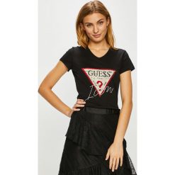 Guess Jeans - Top. Szare bluzki damskie marki Guess Jeans, s, z nadrukiem, z bawełny, z krótkim rękawem. Za 139,90 zł.