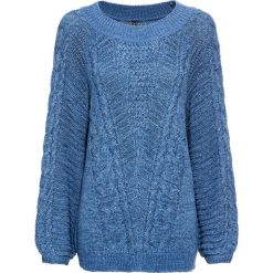 Sweter z dzianiny o splocie dużych oczek, oversize bonprix błękitny. Niebieskie swetry damskie bonprix, bez wzorów, z dzianiny, bez rękawów, bez kaptura. Za 109,99 zł.