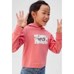 Mango Kids - Bluza dziecięca Mlogos 110-152 cm. Różowe bluzy dziewczęce z nadrukiem, z bawełny. Za 59,90 zł.