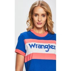 Wrangler - Top. Niebieskie bluzki damskie marki Wrangler, s, z nadrukiem, z bawełny, z okrągłym kołnierzem. Za 119,90 zł.
