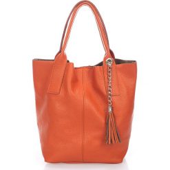 Shopper bag damskie: Skórzany shopper bag w kolorze pomarańczowym – 28 x 56 x 17 cm