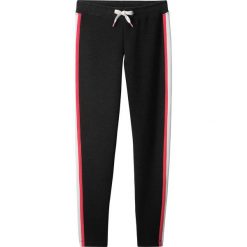Legginsy z paskami z boku nogawki bonprix antracytowy melanż - biel wełny - czerwono-dymny jasnoróżowy. Szare spodnie dziewczęce marki bonprix, w paski, z wełny, sportowe. Za 59,99 zł.