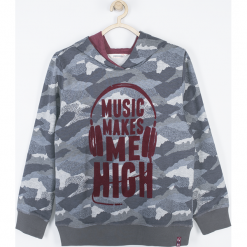 Bluza. Niebieskie bluzy chłopięce rozpinane marki Music, z aplikacjami, z bawełny, z długim rękawem, długie. Za 54,90 zł.