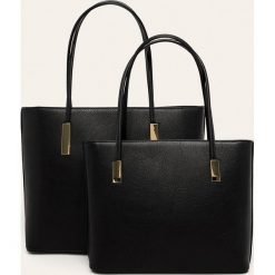 Answear - Torebka (2-pack). Czarne torby damskie na zakupy ANSWEAR, w paski, ze skóry ekologicznej, na ramię, duże, bez dodatków. W wyprzedaży za 119,90 zł.