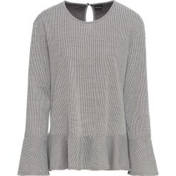 Shirt z falbaną bonprix czarno-biały w kratę. Czarne koszulki damskie marki bonprix, bez wzorów, eleganckie, bez kołnierzyka. Za 44,99 zł.