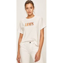 Levi's - T-shirt. Białe bluzki damskie Levi's®, s, z nadrukiem, z bawełny, z okrągłym kołnierzem, z krótkim rękawem. Za 129,90 zł.
