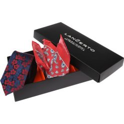 Zestaw Krawat Plus Poszetka. Czerwone poszetki męskie LANCERTO, w kwiaty, z jedwabiu, eleganckie. W wyprzedaży za 199,90 zł.