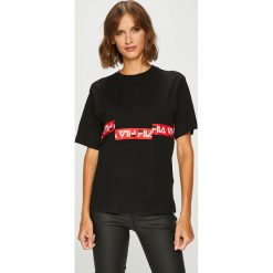 Fila - Top. Czarne topy damskie marki Fila, s, z nadrukiem, z bawełny, z okrągłym kołnierzem. W wyprzedaży za 149,90 zł.