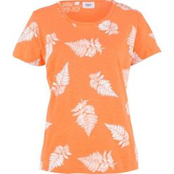 Shirt z przędzy mieszankowej z nadrukiem, krótki rękaw bonprix nektarynka. Pomarańczowe koszulki damskie marki bonprix, z nadrukiem, bez kołnierzyka, z krótkim rękawem. Za 37,99 zł.
