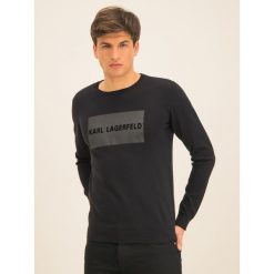 Sweter Karl Lagerfeld Knit 655027 592305. Czarne swetry męskie KARL LAGERFELD, xxl, bez wzorów, z bawełny, klasyczne, z klasycznym kołnierzykiem, bez kaptura. W wyprzedaży za 339,00 zł.