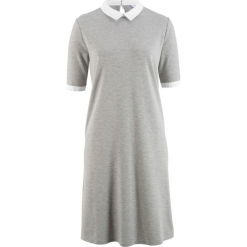 Sukienka shirtowa z kolekcji Maite Kelly bonprix jasnoszary melanż - biały. Szare sukienki damskie bonprix, bez wzorów, bez kołnierzyka, bez rękawów. Za 109,99 zł.