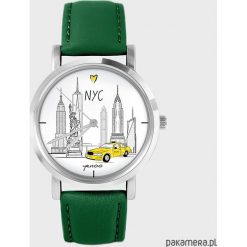 Zegarki damskie: Zegarek – New York – zielony, skórzany