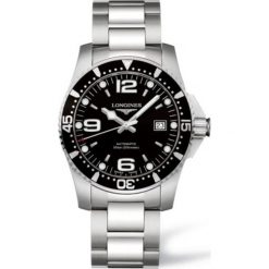LONGINES HYDROCONQUEST L3.742.4.56.6. Czarne zegarki męskie marki LONGINES, ze stali. Za 4460,00 zł.