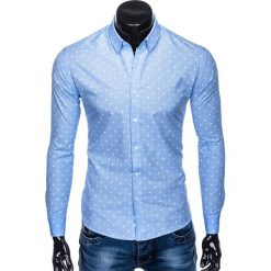KOSZULA MĘSKA ELEGANCKA Z DŁUGIM RĘKAWEM K463 - BŁĘKITNA. Niebieskie koszule męskie Ombre Clothing, s, bez wzorów, z bawełny, eleganckie, bez kołnierzyka, z długim rękawem. Za 39,00 zł.