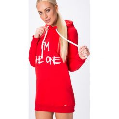 Bluzy damskie: Długa bluza z kapturem czerwona MIS12