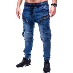 SPODNIE MĘSKIE JEANSOWE JOGGERY P406 - NIEBIESKIE. Niebieskie joggery męskie marki Ombre Clothing, z bawełny. Za 79,00 zł.