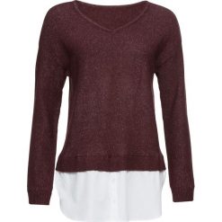 Sweter z koszulową wstawką bonprix oberżyna. Fioletowe swetry klasyczne damskie bonprix, z dekoltem w serek. Za 59,99 zł.