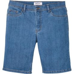 Bermudy dżinsowe ze stretchem z poliestru z recyklingu, przyjazne dla środowiska bonprix niebieski "stone”. Niebieskie jeansy męskie bonprix, m, bez wzorów, z jeansu. Za 49,99 zł.