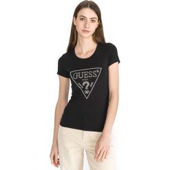 Guess Sparkle Koszulka Czarny. Czarne koszulki damskie Guess, s, z nadrukiem, z elastanu, bez kołnierzyka, z krótkim rękawem. Za 200,95 zł.