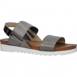 Stalowe wsuwane sandały z gumą na białej podeszwie typu shark Casu B18X6/P. Szare sandały damskie Casu, bez wzorów, z gumy, bez obcasa, bez zapięcia. Za 39,99 zł.