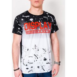 T-shirt męski z nadrukiem S1068 - czarny. Czarne t-shirty męskie Ombre Clothing, s, z nadrukiem, z bawełny, bez kołnierzyka. Za 14,99 zł.