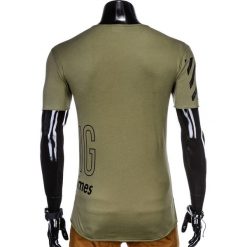 T-shirt męski z nadrukiem S981 - khaki. Brązowe t-shirty męskie Ombre Clothing, s, z nadrukiem, bez kołnierzyka. Za 11,99 zł.