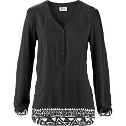 Bluzka z dekoltem henley bonprix czarny z nadrukiem. Czarne bluzki damskie bonprix, z nadrukiem, bez kołnierzyka, bez rękawów. Za 74,99 zł.