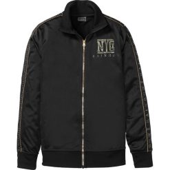 Bluza rozpinana trykotowa z dużym nadrukiem na plecach Slim Fit bonprix czarny. Czarne bluzy męskie bonprix, xl, z nadrukiem, ze stójką, bez rękawów, bez kaptura. Za 89,99 zł.