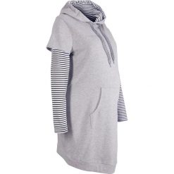 Sukienka ciążowa dresowa bonprix jasnoszary melanż. Szare sukienki damskie bonprix, w paski, z dresówki, bez kołnierzyka, moda ciążowa, bez rękawów. Za 109,99 zł.