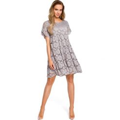 Sukienka trapezowa z koronki szara - 2xl. Szare sukienki damskie e-margeritka.pl, s, w koronkowe wzory, z poliesteru, eleganckie, z krótkim rękawem, krótkie, bez kaptura. Za 178,99 zł.