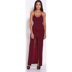 Bordowa Wieczorowa Maksi Sukienka na Cienkich Ramiączkach. Czerwone sukienki damskie Molly.pl, na imprezę, s, bez wzorów, eleganckie, bez kołnierzyka, bez rękawów, maxi, ołówkowe. Za 169,90 zł.