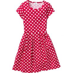 Sukienka shirtowa w groszki bonprix czerwono-biały w groszki. Czerwone sukienki dziewczęce bonprix, w grochy, z krótkim rękawem, krótkie, mini. Za 44,99 zł.
