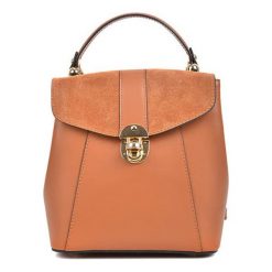Plecaki damskie: Skórzany plecak w kolorze koniaku – (S)22 x (W)22 x (G)12,5 cm