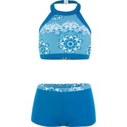 Bikini z biustonoszem bustier (2 części) bonprix niebieskozielony. Niebieskie stroje kąpielowe damskie bonprix, z nadrukiem. Za 74,99 zł.