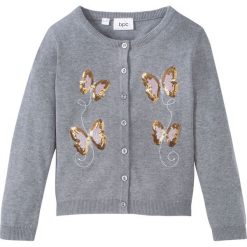 Sweter rozpinany bawełniany z cekinami bonprix jasnoszary melanż. Szare swetry dziewczęce bonprix, z aplikacjami, z bawełny, bez kołnierzyka, bez rękawów, bez kaptura. Za 54,99 zł.