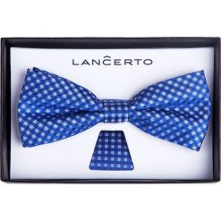 MUCHA NIEBIESKA SLIM. Niebieskie muszki męskie marki LANCERTO, bez wzorów, z dzianiny, eleganckie. Za 79,90 zł.